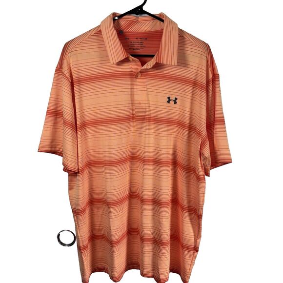 Under Armour The Playoff Polo Shirt Men’s Size XLarge Orange Stripes Casual - Picture 1 of 10
